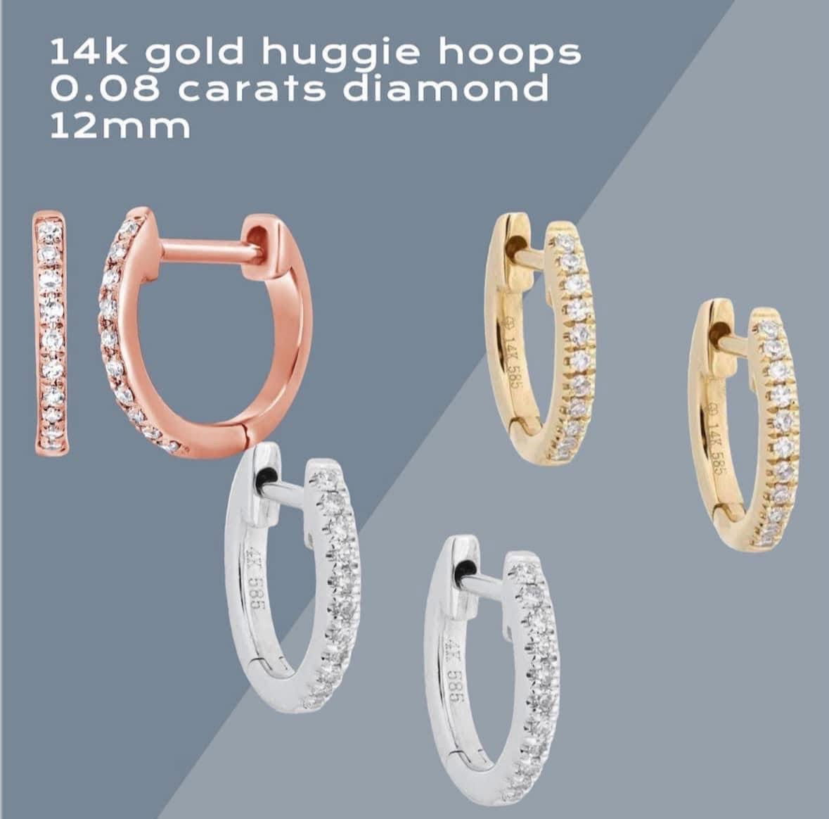 14 K Gold Huggies 12mm - natural diamonds