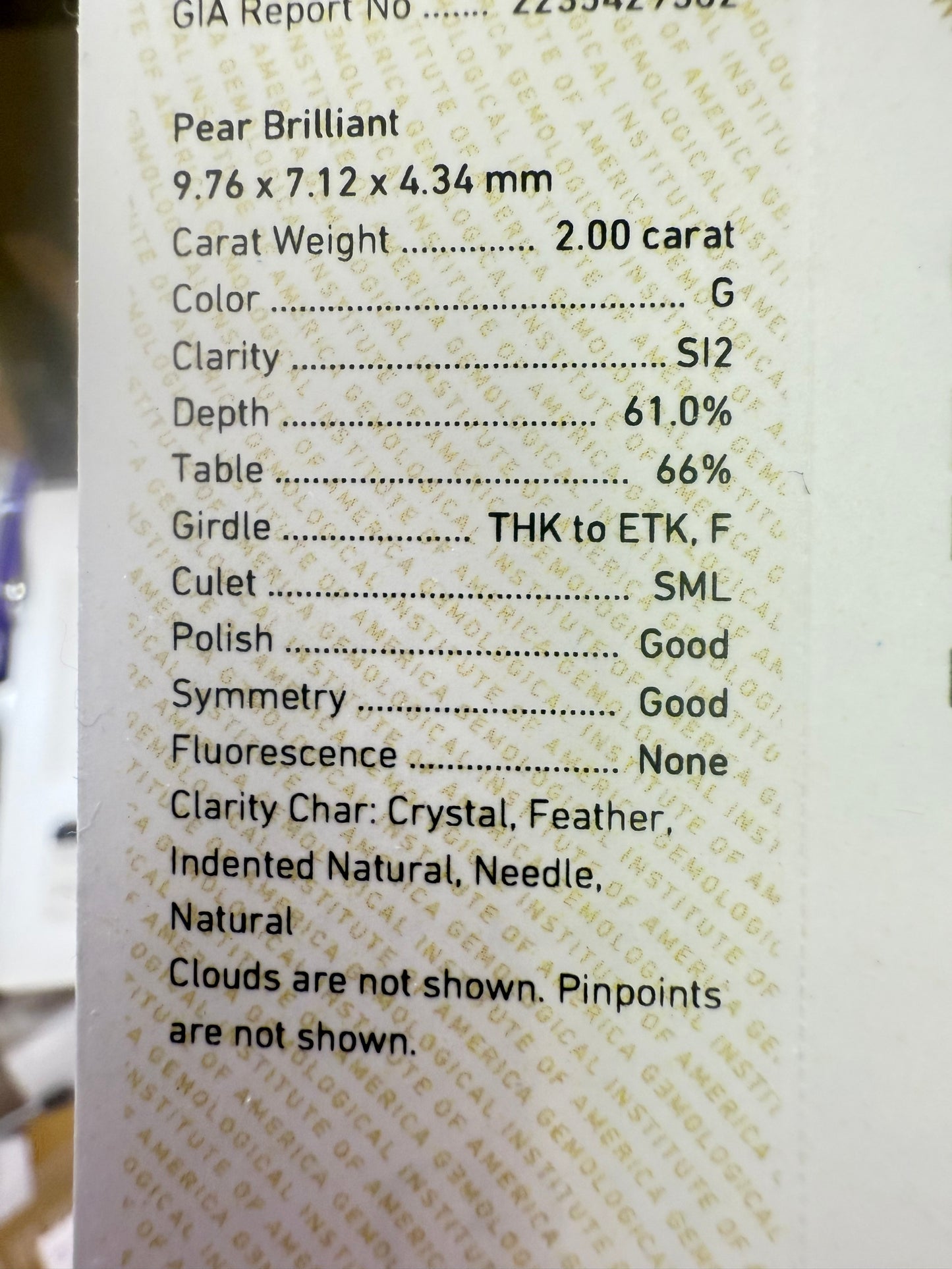 2 CARAT PEAR NATURAL DIAMOND